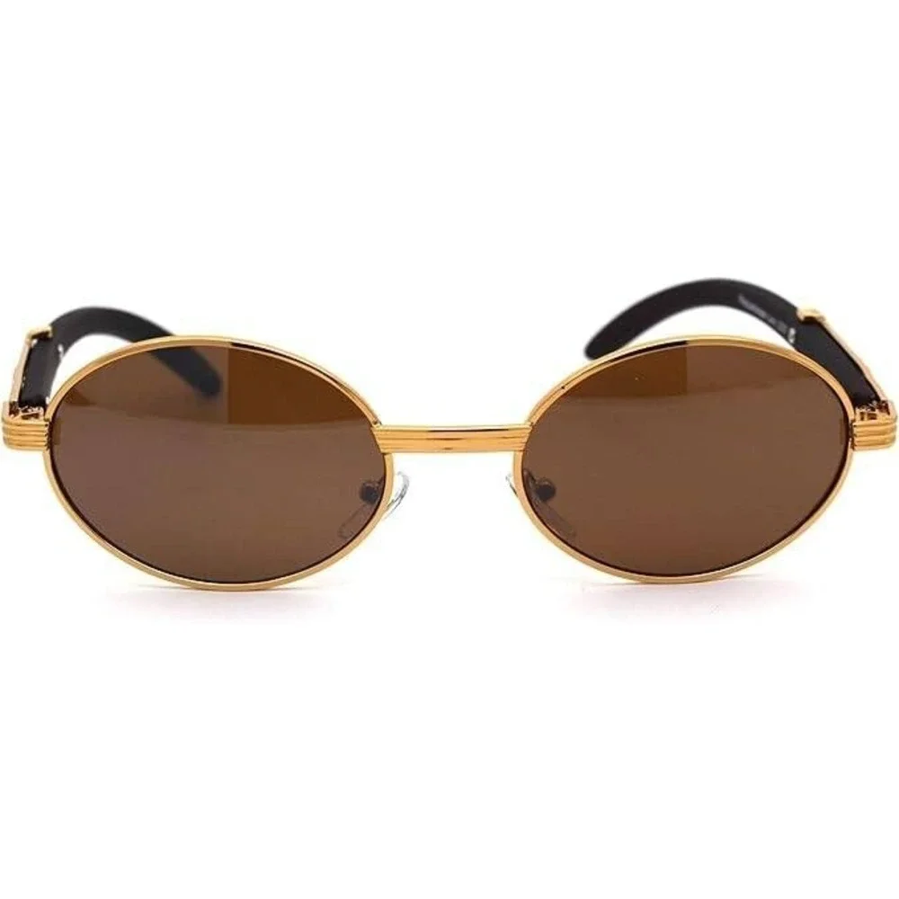 Retro Oval 90s Metal Sunglasses for Men 2025 Trendy Chic Narrow Gold Buffs Style